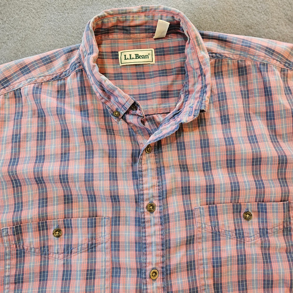 LL Bean Mens Plaid Short‎ Sleeve Button Down Shirt Size L Cotton Casual Outdoors